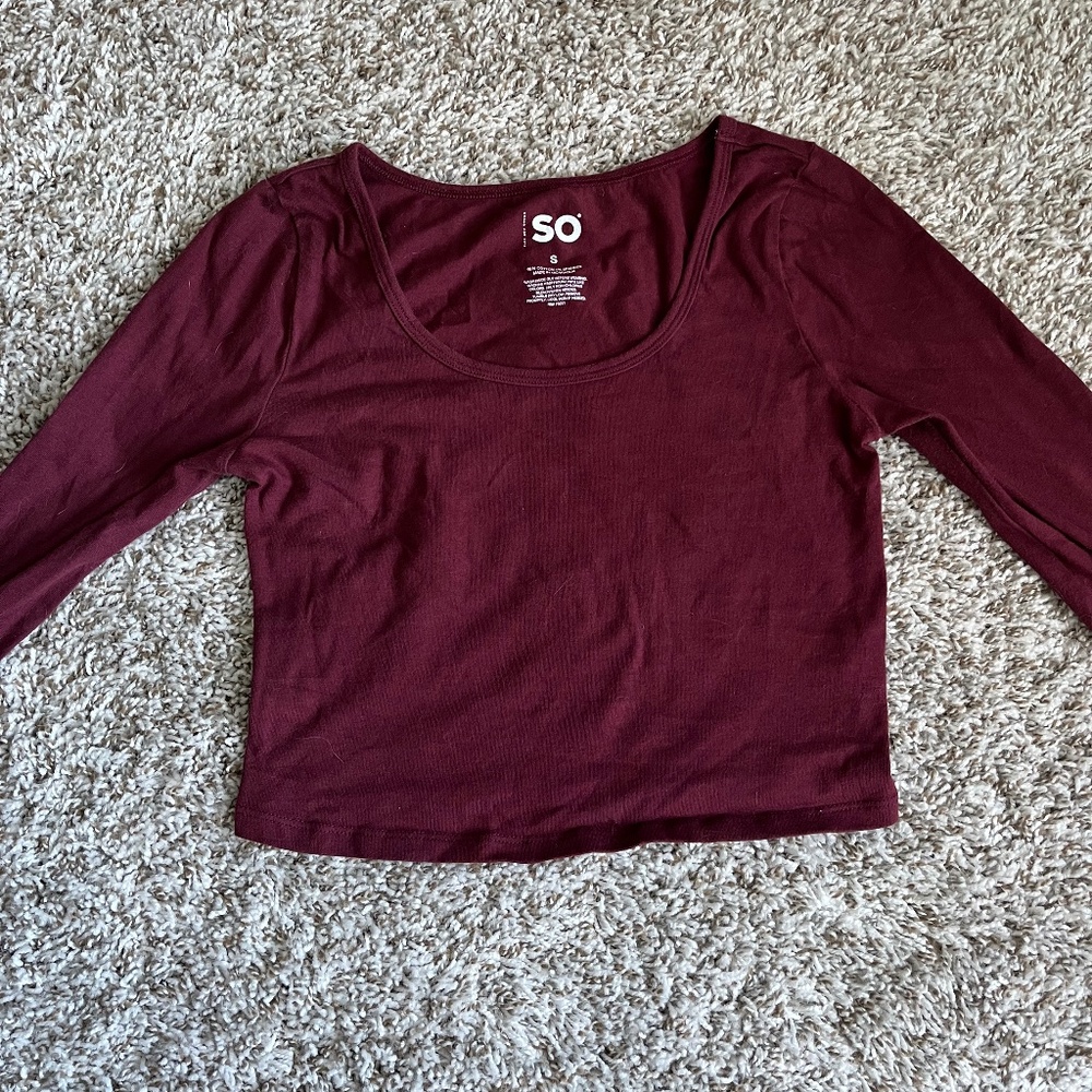 Maroon SO Long Sleeve Crop Top